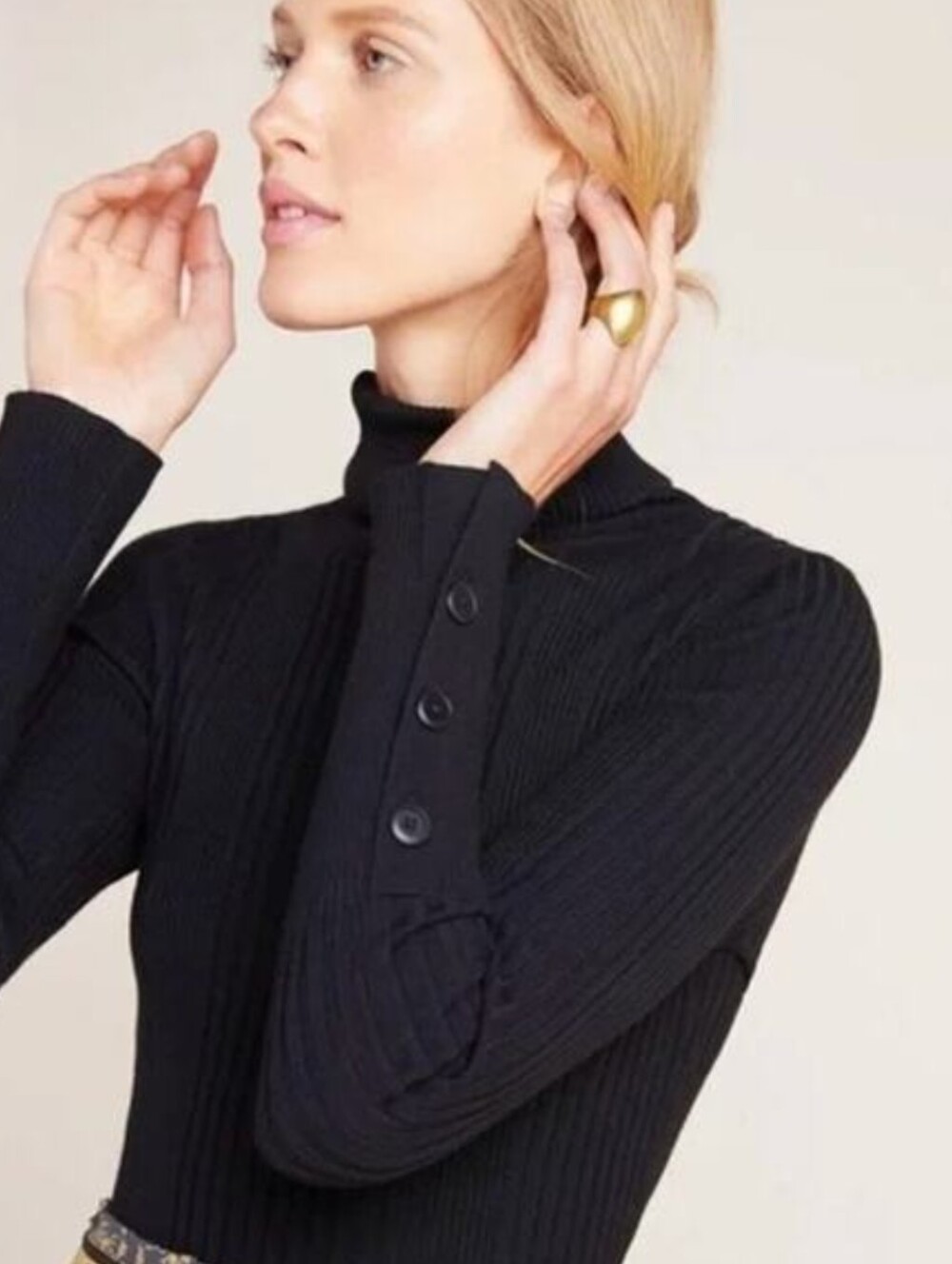 EUC Anthropologie Moth Ribbed Black Turtleneck Button Cuff Sweater